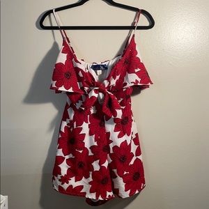 Red flowery romper with cut out tie front